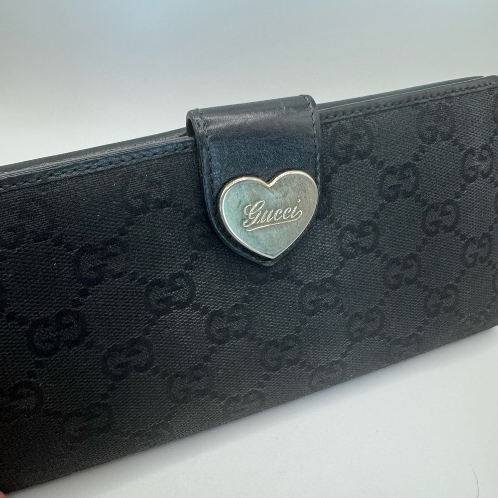Gucci Black Monogram Heart-Emblem Continental Wallet